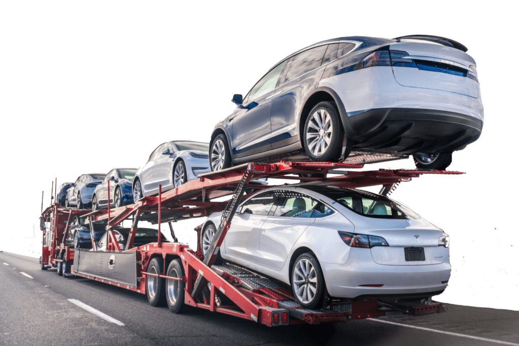 Open car carrier loaded with cars